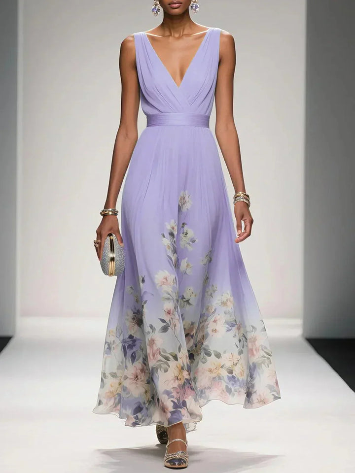Carolin | Damen Florales Chiffon Maxikleid