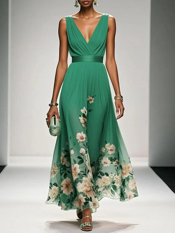 Carolin | Damen Florales Chiffon Maxikleid