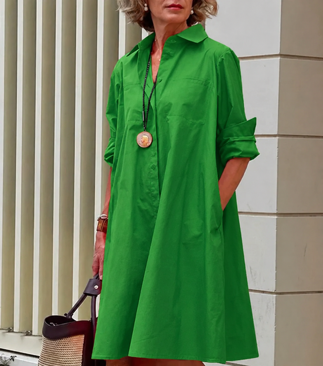 Charlotte | Damen Elegantes A-Linien Hemdkleid