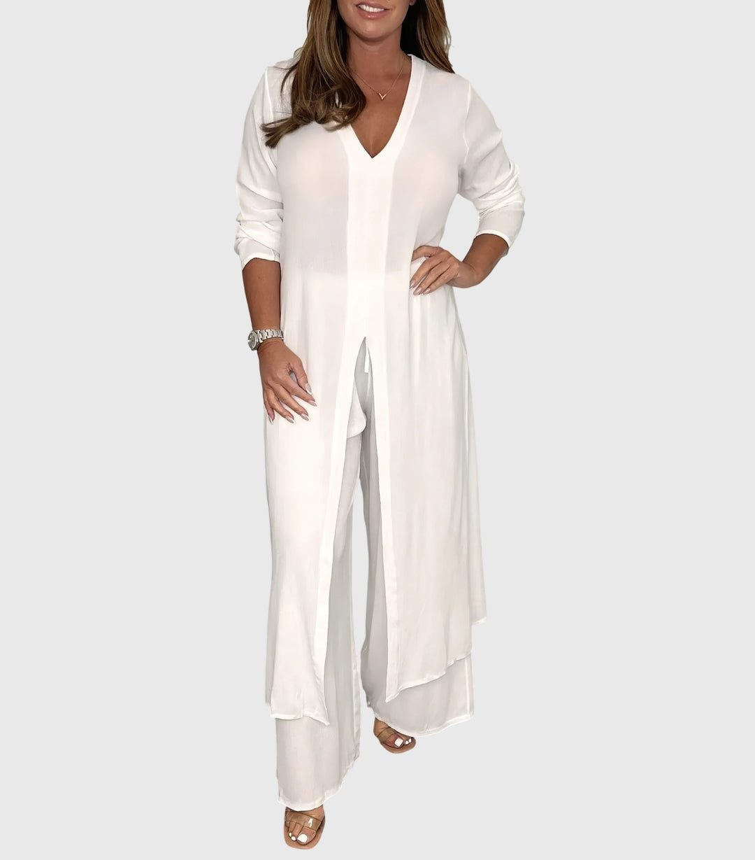 Citra | Damen Eleganter Longblusen-Palazzo-Zweiteiler