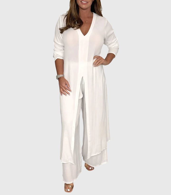 Citra | Damen Eleganter Longblusen-Palazzo-Zweiteiler