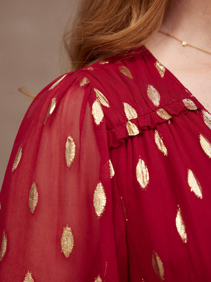Clara Damen Midi-Wickelkleid mit Jacquardmuster und Blusenärmeln