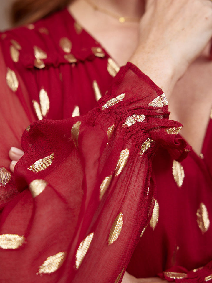 Clara Damen Midi-Wickelkleid mit Jacquardmuster und Blusenärmeln