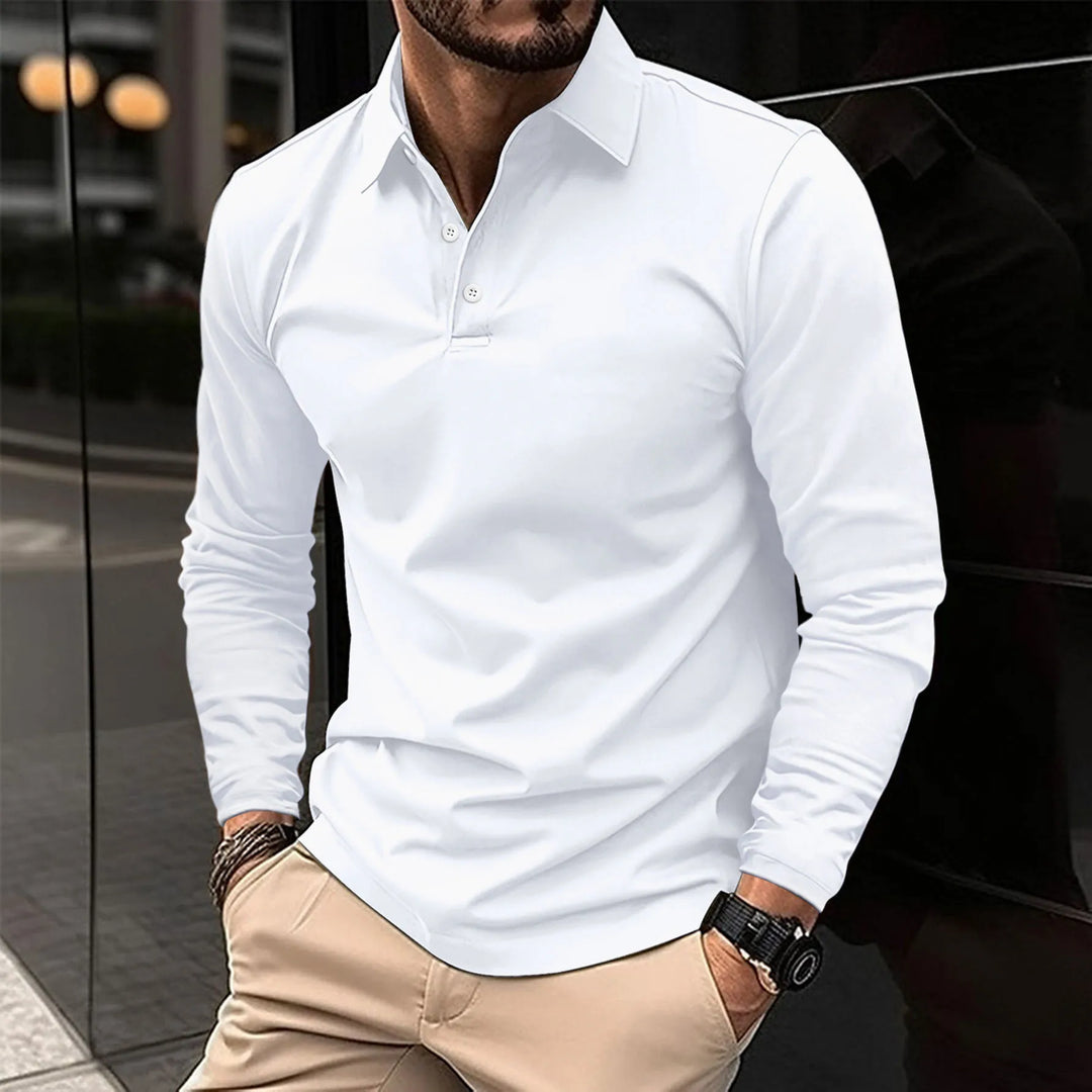 Clement | Herren Langarm Poloshirt einfarbig Slim Fit