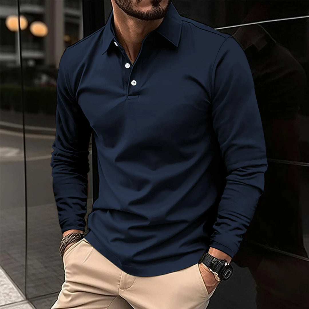 Clement | Herren Langarm Poloshirt einfarbig Slim Fit
