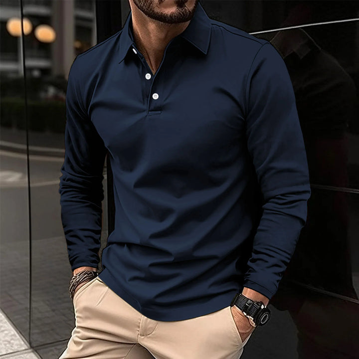 Clement | Herren Langarm Poloshirt einfarbig Slim Fit
