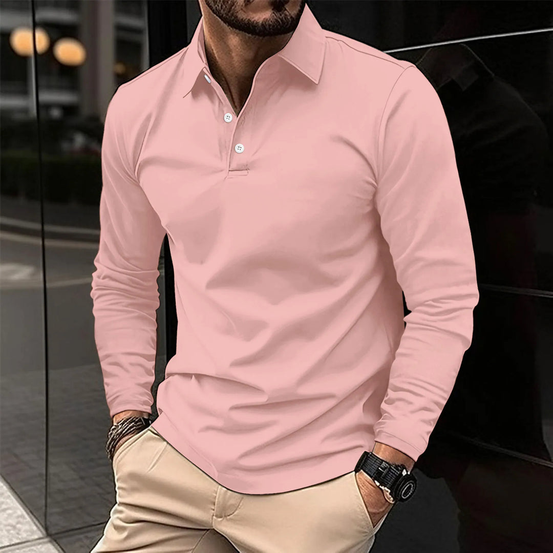 Clement | Herren Langarm Poloshirt einfarbig Slim Fit