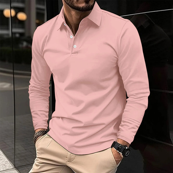 Clement | Herren Langarm Poloshirt einfarbig Slim Fit