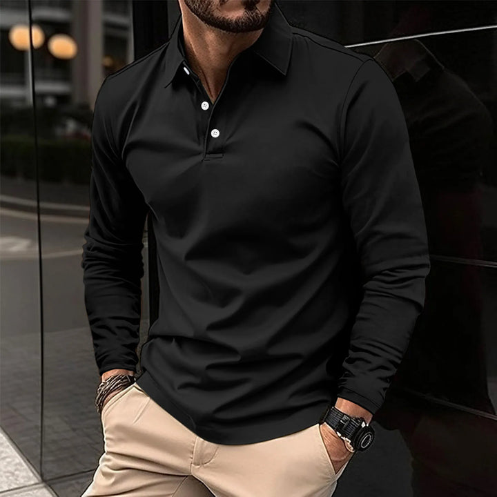 Clement | Herren Langarm Poloshirt einfarbig Slim Fit