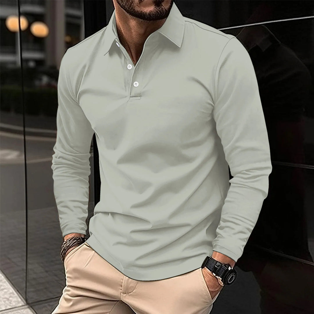 Clement | Herren Langarm Poloshirt einfarbig Slim Fit