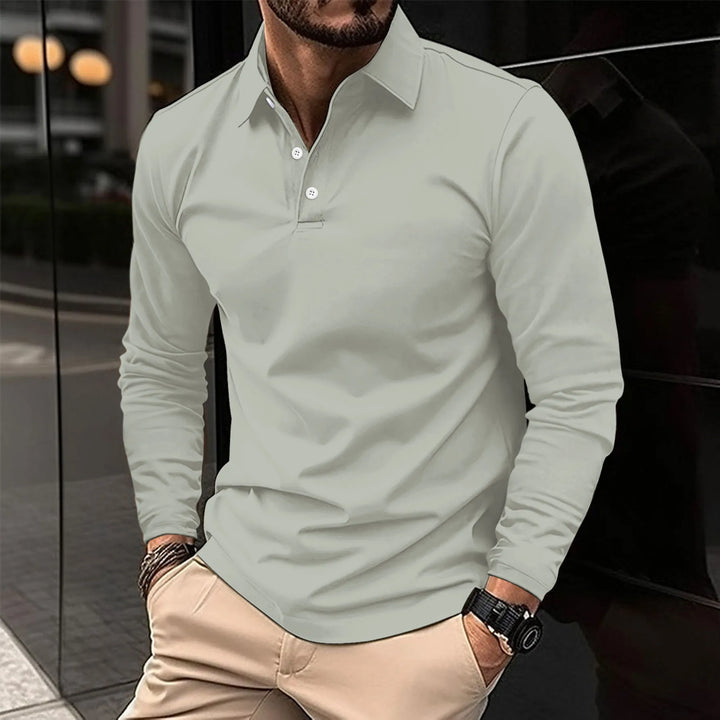 Clement | Herren Langarm Poloshirt einfarbig Slim Fit