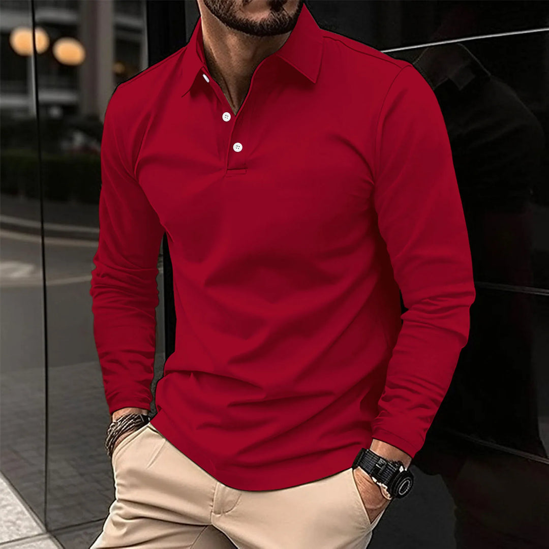 Clement | Herren Langarm Poloshirt einfarbig Slim Fit