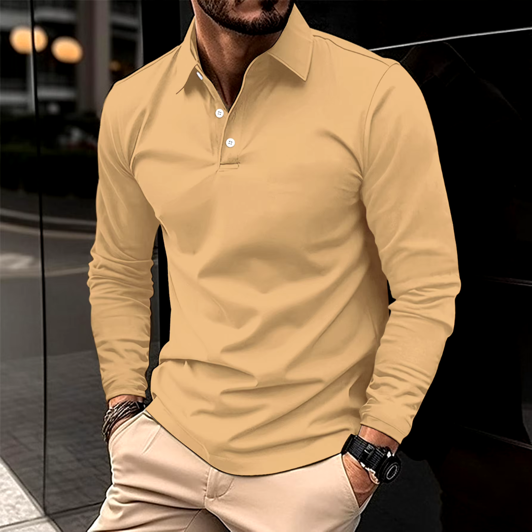 Clement | Herren Langarm Poloshirt einfarbig Slim Fit