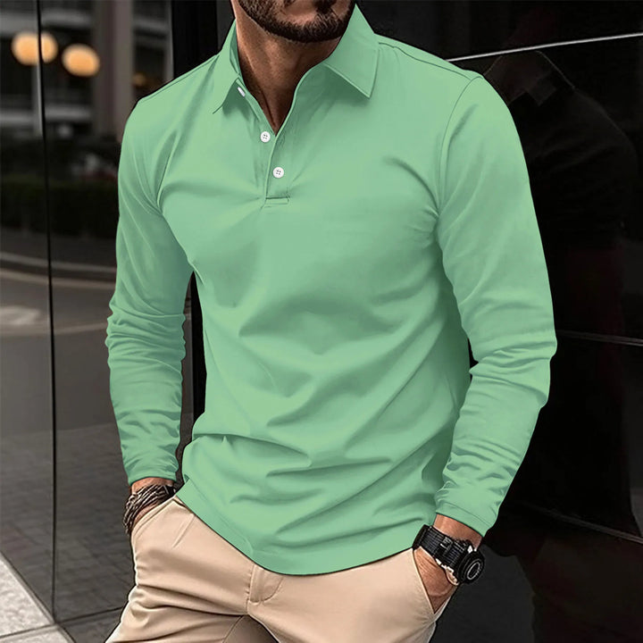 Clement | Herren Langarm Poloshirt einfarbig Slim Fit