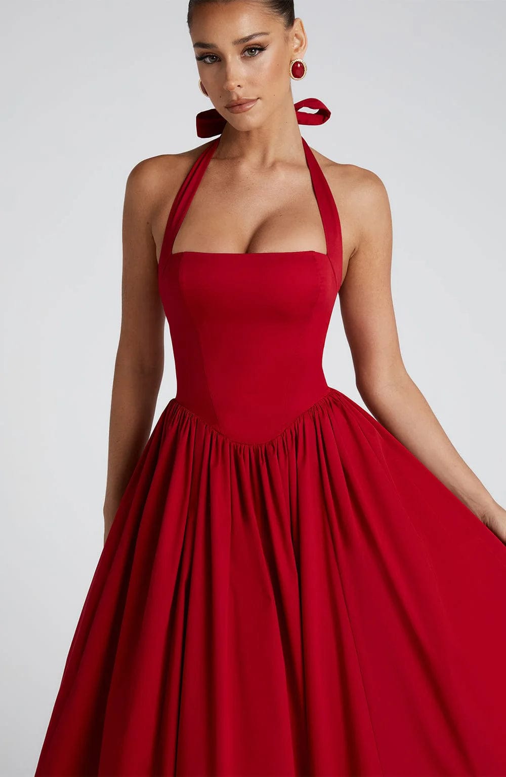Cocktailkleid Damen Midi mit Neckholder-Bindung Korsett-Schnuerung und Tuellsaum