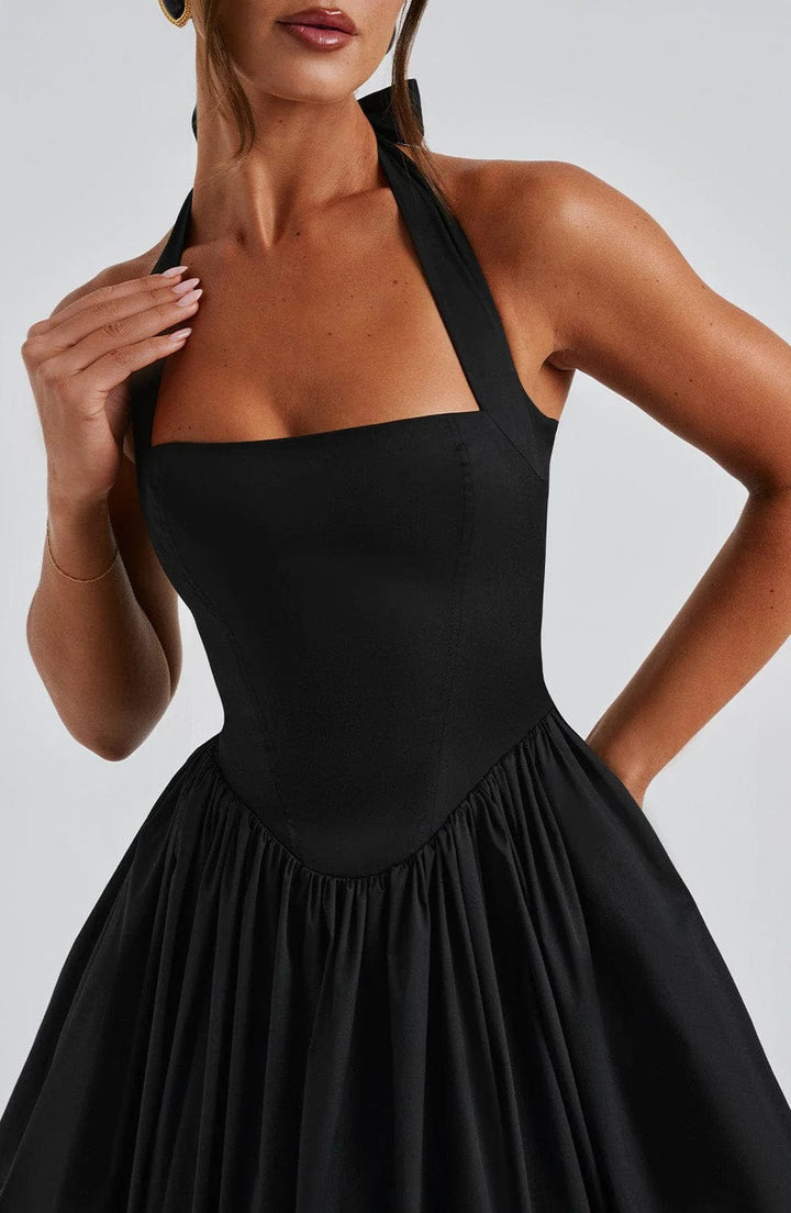 Cocktailkleid Damen Midi mit Neckholder-Bindung Korsett-Schnuerung und Tuellsaum