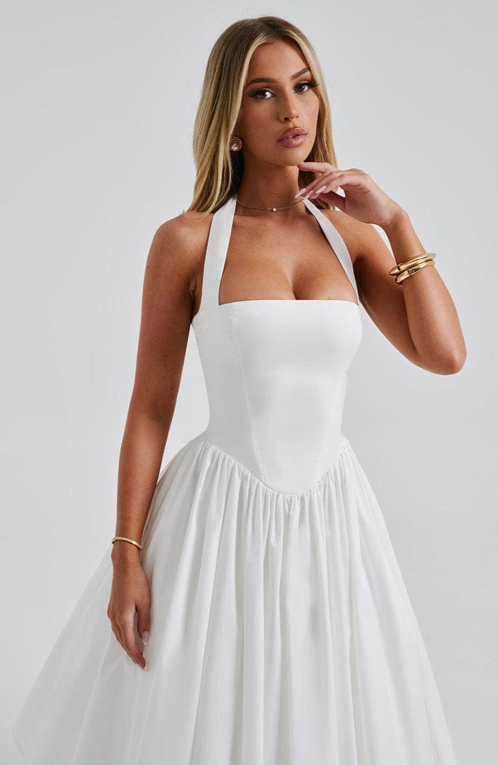 Cocktailkleid Damen Midi mit Neckholder-Bindung Korsett-Schnuerung und Tuellsaum