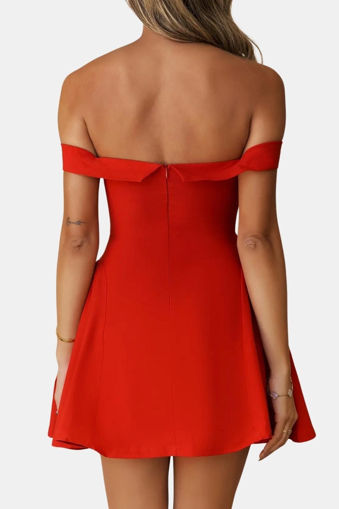 Cocktailkleid Damen Mini mit Schulterfreiem Ausschnitt Sweetheart-Ausschnitt und Ausgestelltem Rockteil