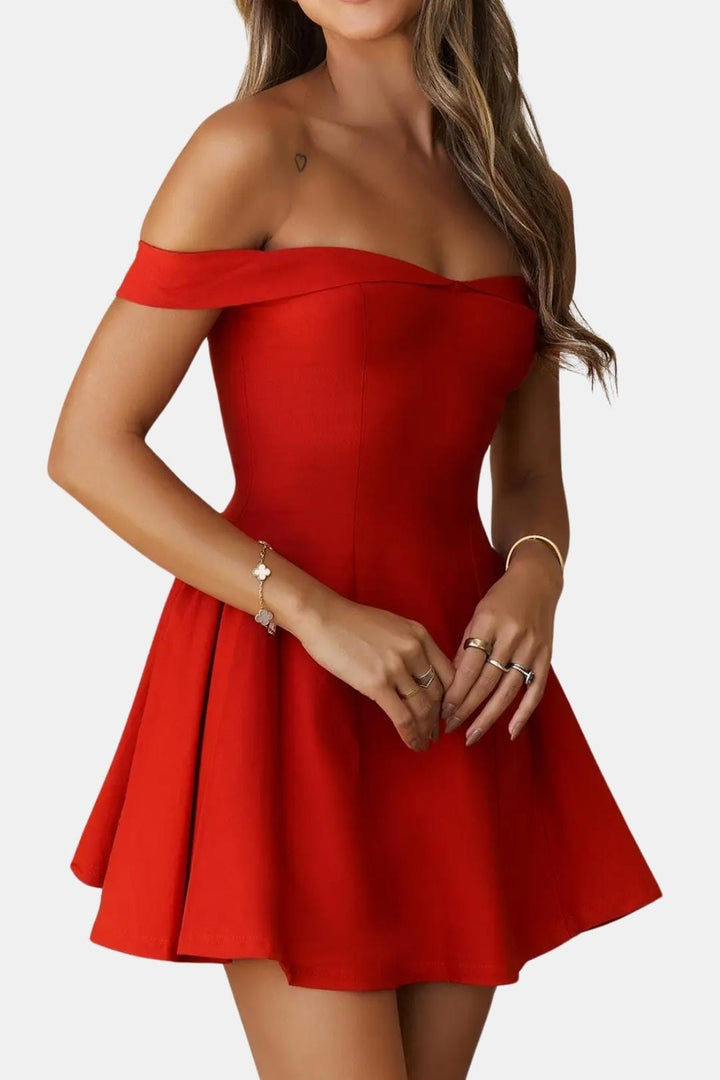 Cocktailkleid Damen Mini mit Schulterfreiem Ausschnitt Sweetheart-Ausschnitt und Ausgestelltem Rockteil