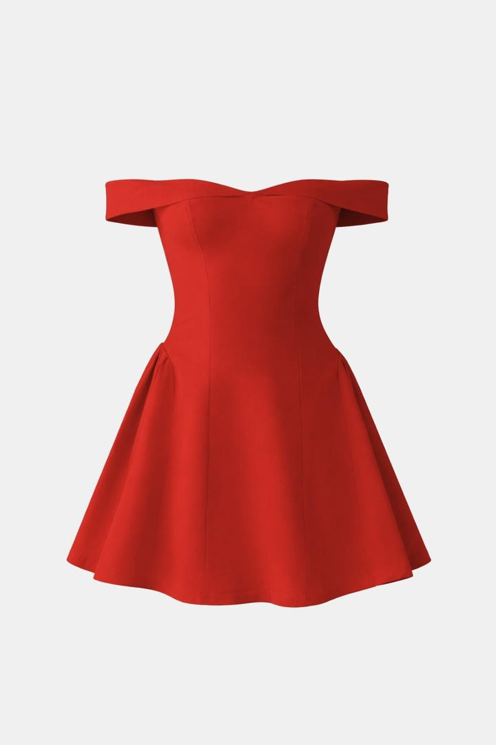 Cocktailkleid Damen Mini mit Schulterfreiem Ausschnitt Sweetheart-Ausschnitt und Ausgestelltem Rockteil