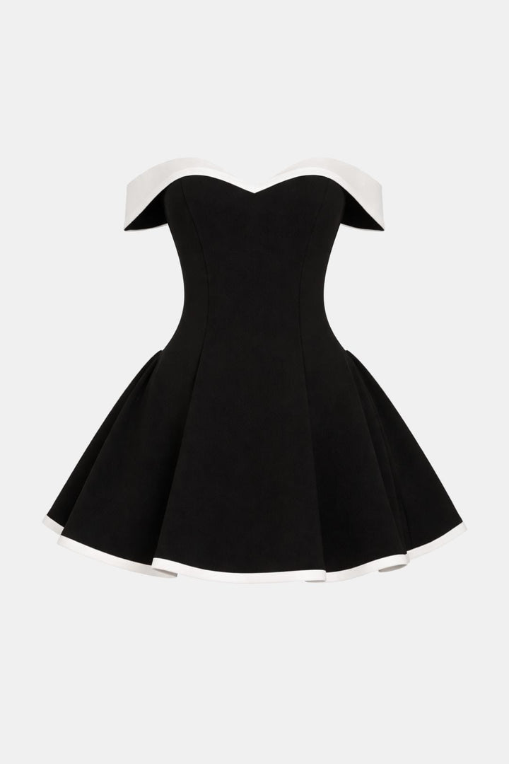 Cocktailkleid Damen Mini mit Schulterfreiem Ausschnitt Sweetheart-Ausschnitt und Ausgestelltem Rockteil