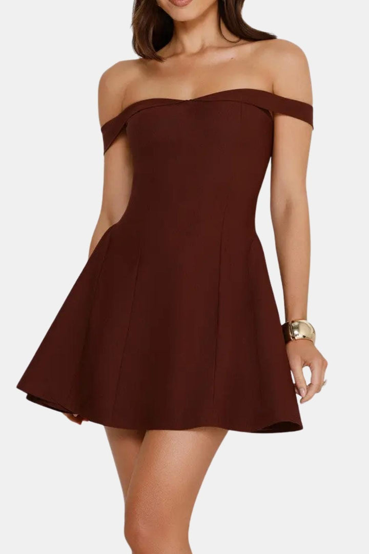 Cocktailkleid Damen Mini mit Schulterfreiem Ausschnitt Sweetheart-Ausschnitt und Ausgestelltem Rockteil