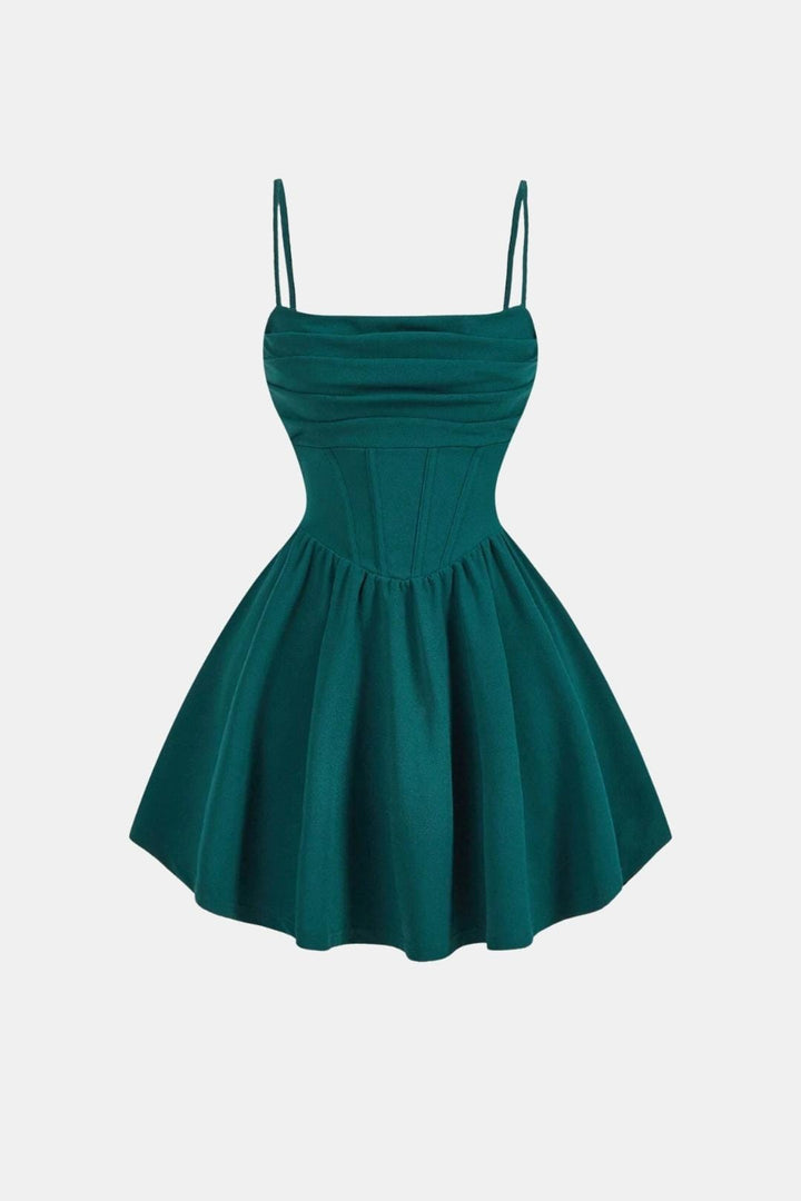 Cocktailkleid Damen Mini mit Spaghettraegern Raffung und Korsett-Paneelen