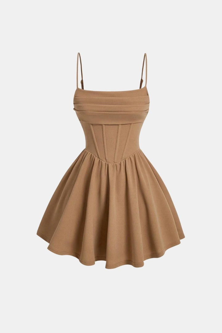 Cocktailkleid Damen Mini mit Spaghettraegern Raffung und Korsett-Paneelen
