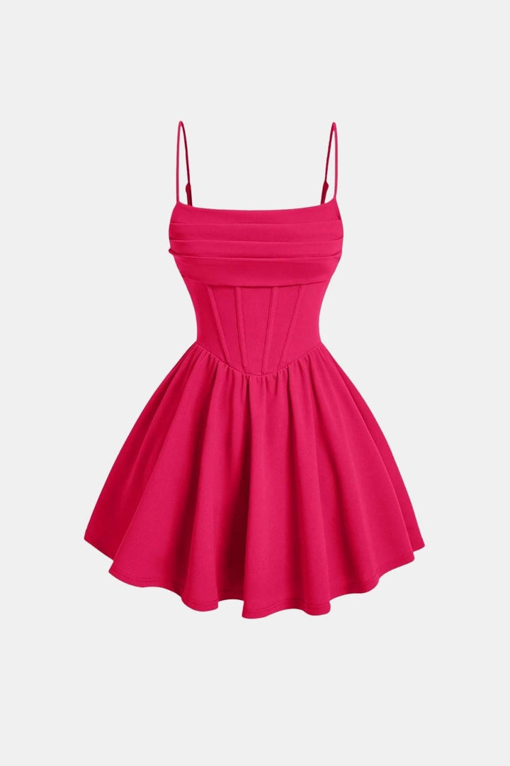 Cocktailkleid Damen Mini mit Spaghettraegern Raffung und Korsett-Paneelen