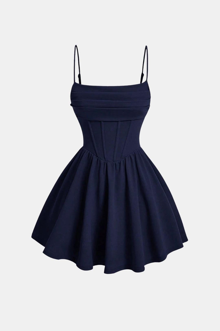 Cocktailkleid Damen Mini mit Spaghettraegern Raffung und Korsett-Paneelen