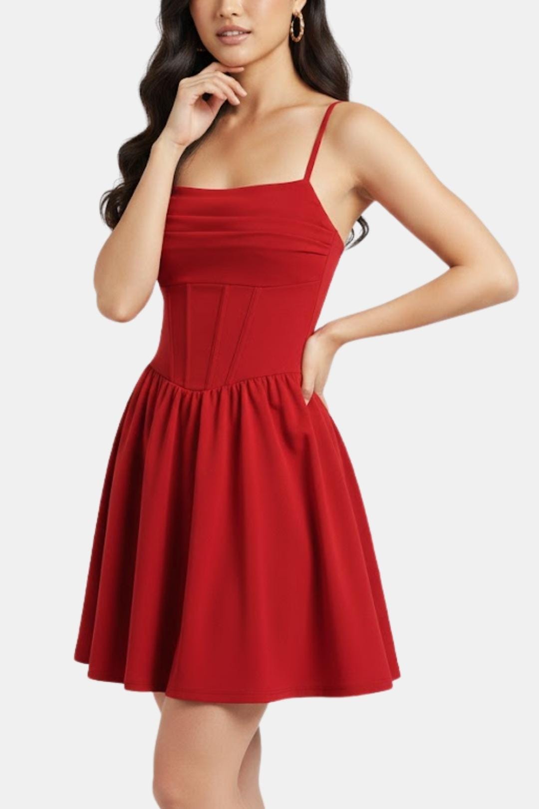 Cocktailkleid Damen Mini mit Spaghettraegern Raffung und Korsett-Paneelen