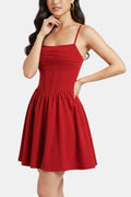 Cocktailkleid Damen Mini mit Spaghettraegern Raffung und Korsett-Paneelen
