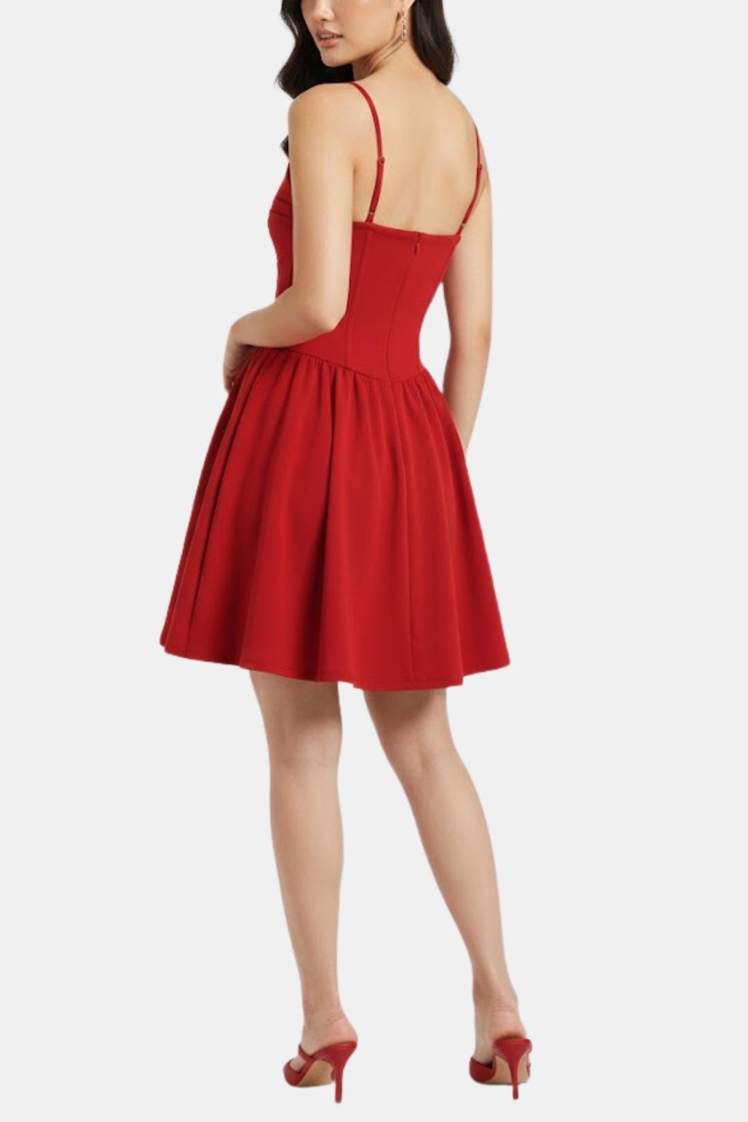 Cocktailkleid Damen Mini mit Spaghettraegern Raffung und Korsett-Paneelen