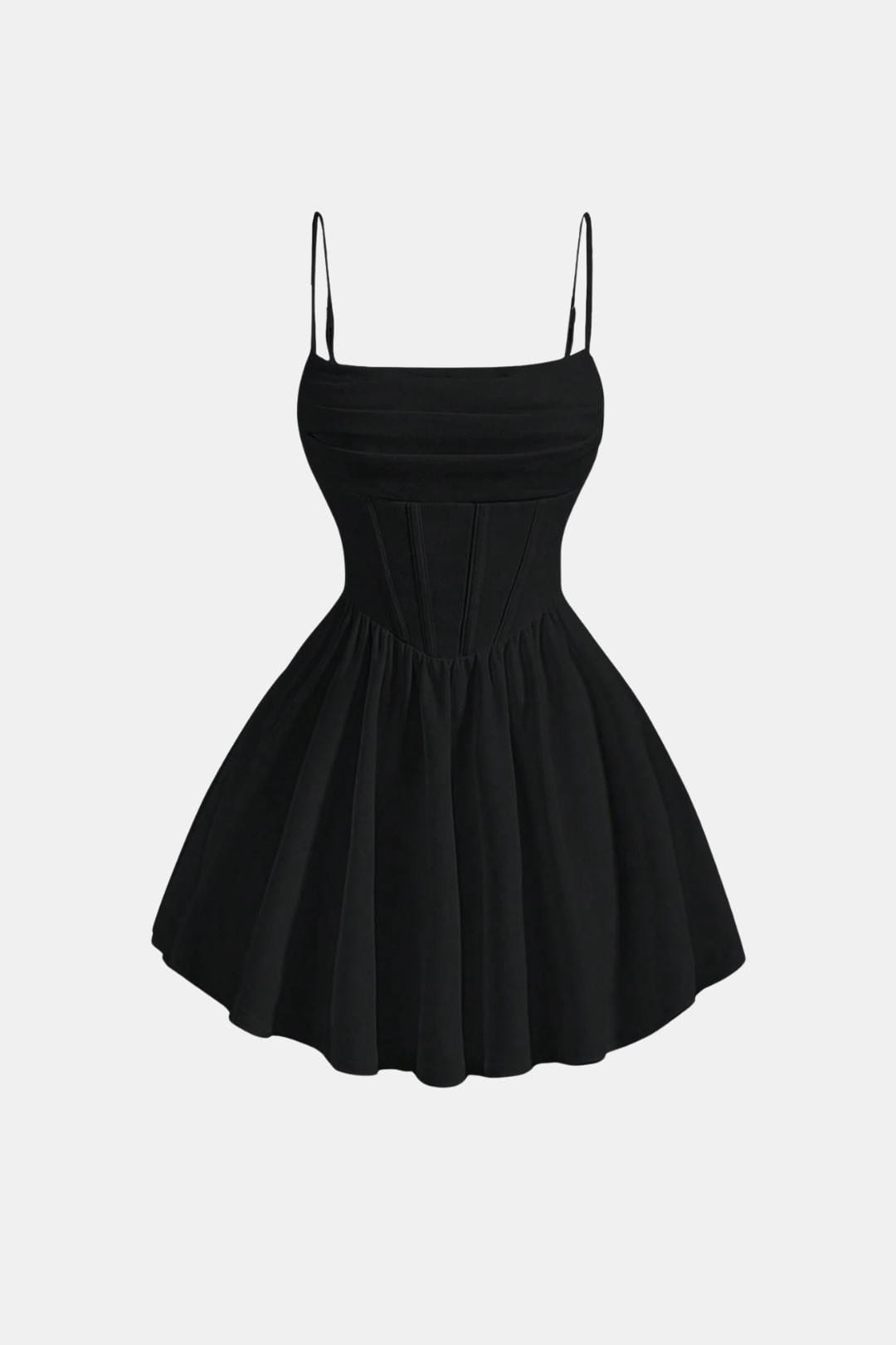 Cocktailkleid Damen Mini mit Spaghettraegern Raffung und Korsett-Paneelen