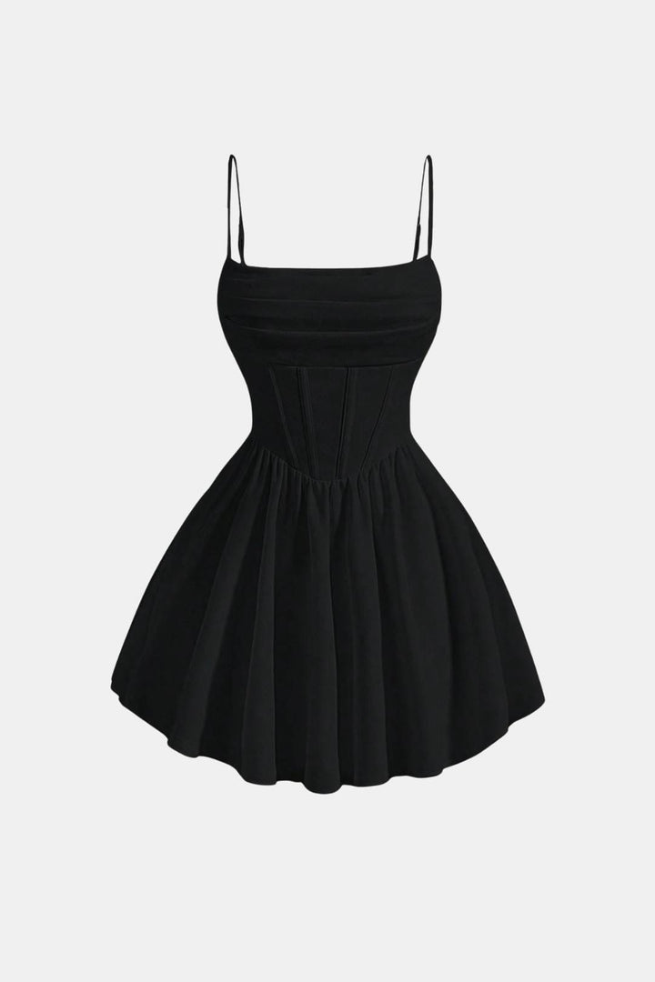 Cocktailkleid Damen Mini mit Spaghettraegern Raffung und Korsett-Paneelen