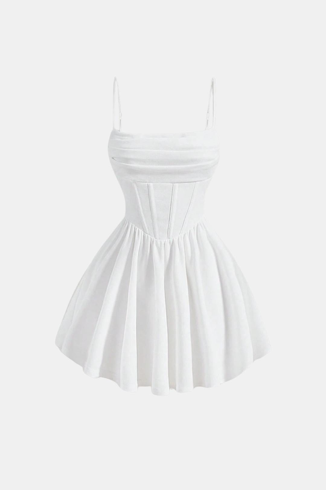 Cocktailkleid Damen Mini mit Spaghettraegern Raffung und Korsett-Paneelen