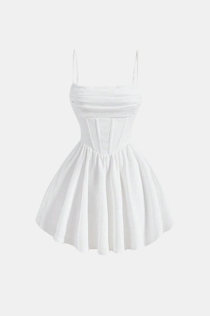 Cocktailkleid Damen Mini mit Spaghettraegern Raffung und Korsett-Paneelen