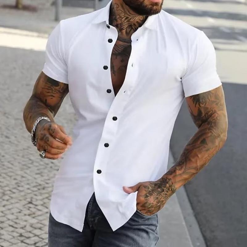 Cole | Herren Kurzarmhemd Slim Fit mit Kontrastknöpfen