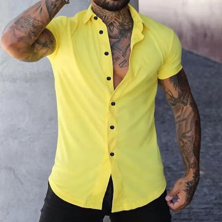 Cole | Herren Kurzarmhemd Slim Fit mit Kontrastknöpfen