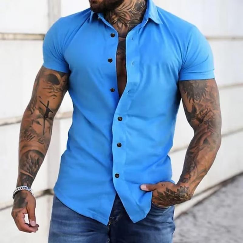 Cole | Herren Kurzarmhemd Slim Fit mit Kontrastknöpfen
