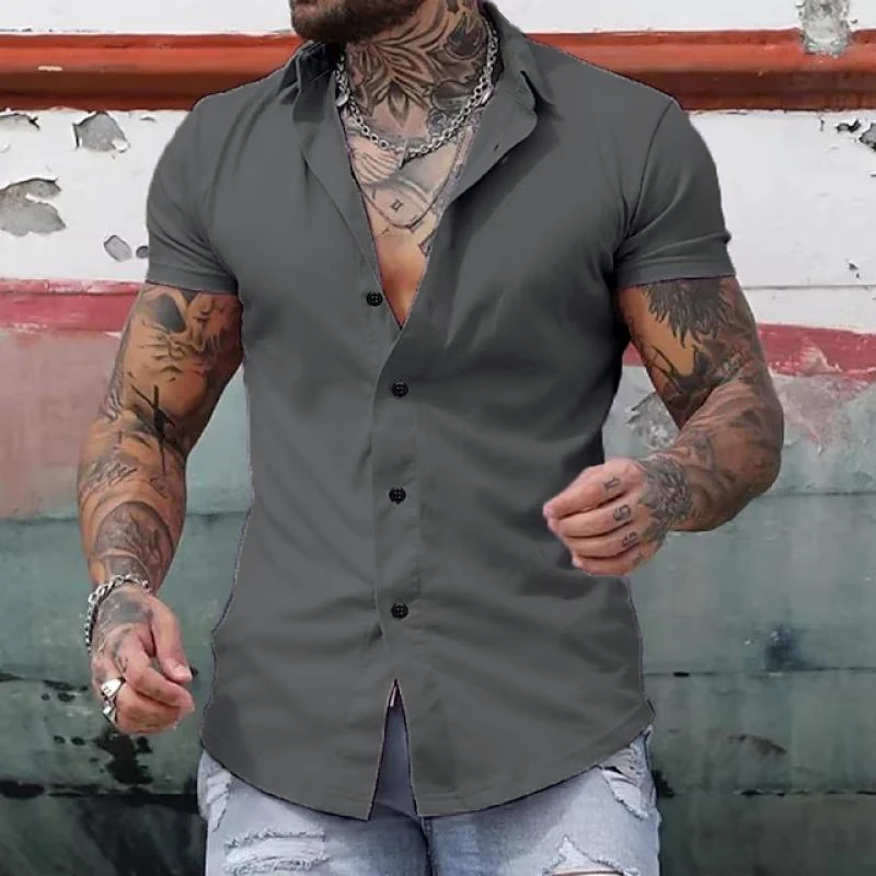 Cole | Herren Kurzarmhemd Slim Fit mit Kontrastknöpfen