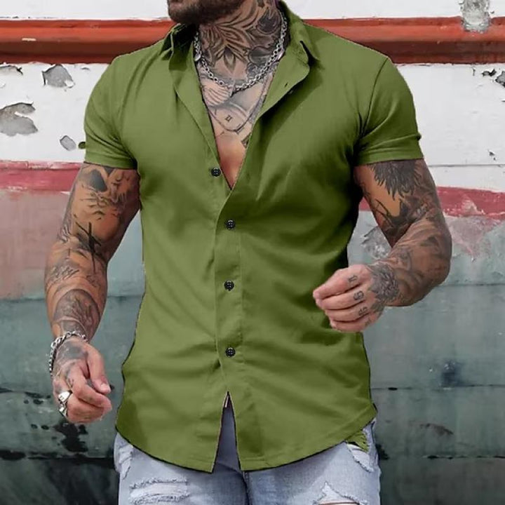 Cole | Herren Kurzarmhemd Slim Fit mit Kontrastknöpfen