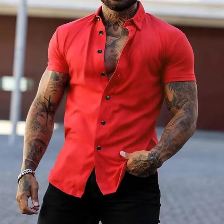 Cole | Herren Kurzarmhemd Slim Fit mit Kontrastknöpfen
