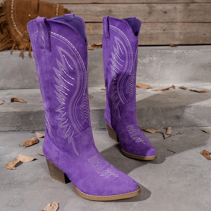 Cowboystiefel Damen mit Westernstickerei und Blockabsatz