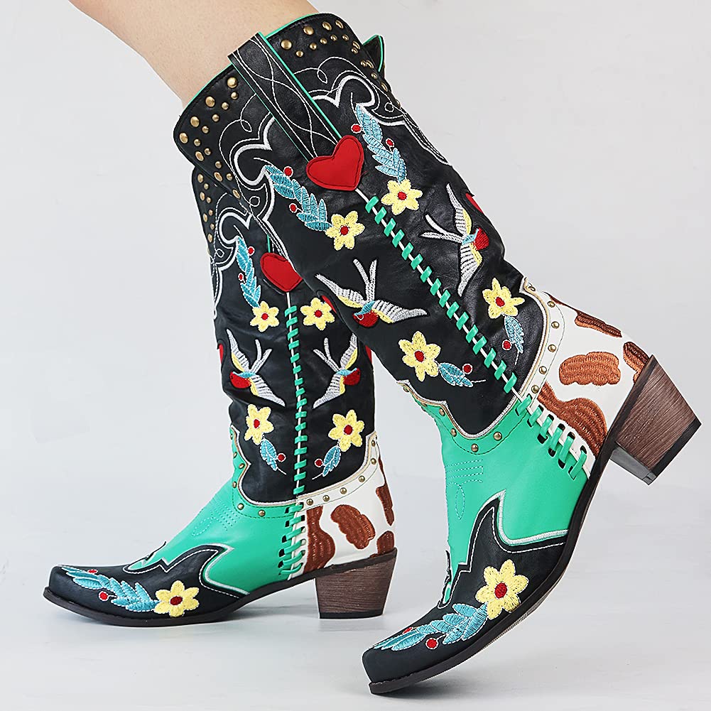 Cowboystiefel Damen mit Floraler Stickerei
