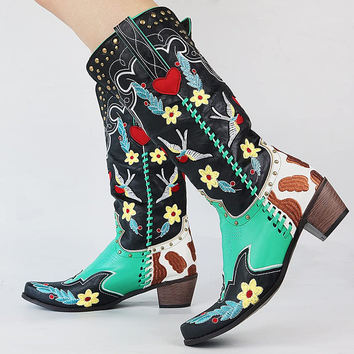 Cowboystiefel Damen mit Floraler Stickerei