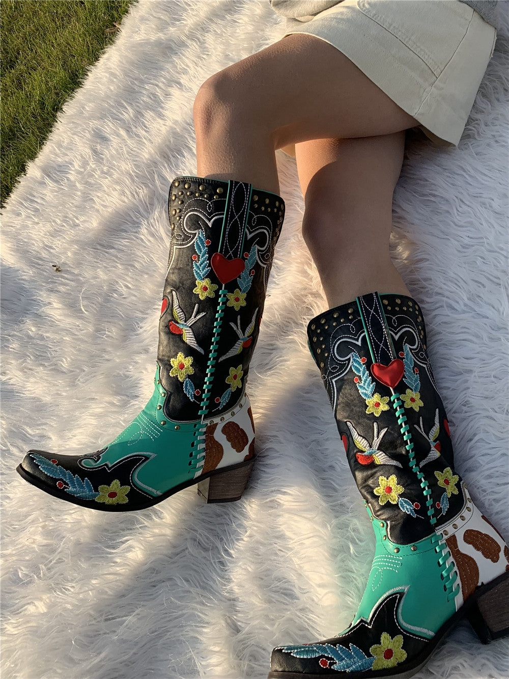 Cowboystiefel Damen mit Floraler Stickerei