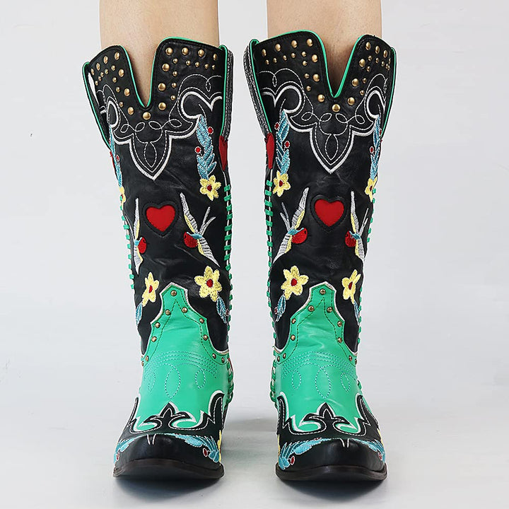 Cowboystiefel Damen mit Floraler Stickerei