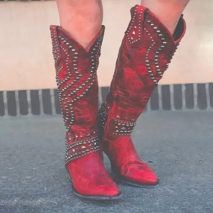 Cowboystiefel Damen mit Kniehohem Schaft und Spitzer Kappe