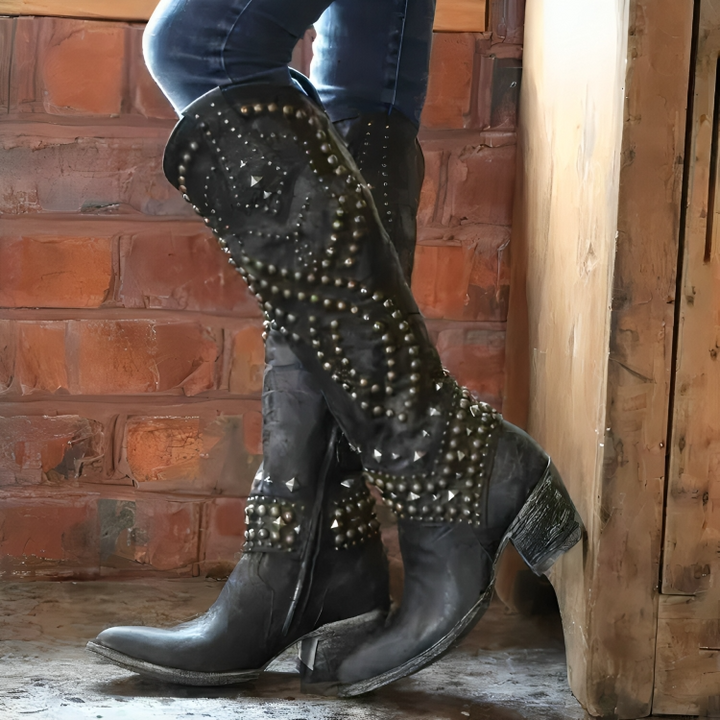 Cowboystiefel Damen mit Kniehohem Schaft und Spitzer Kappe